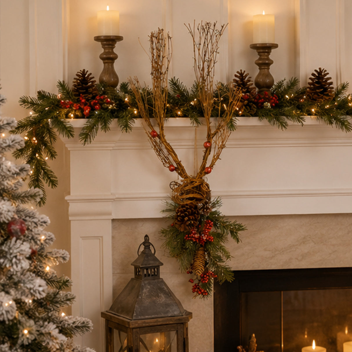 35IN Christmas Deer Wall Decoration with Antlers