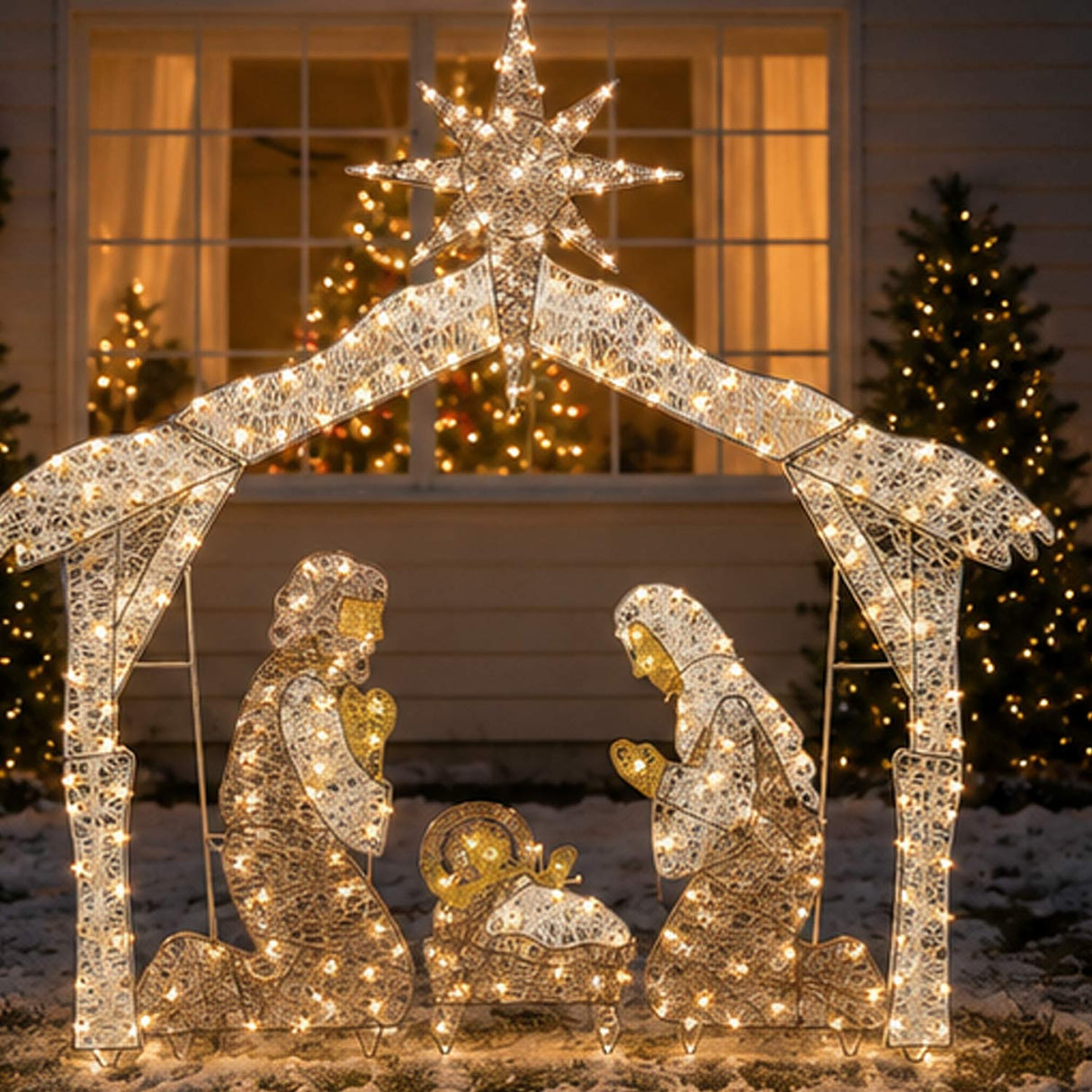 72IN Large Nativity Scene with Cool White LED Lights Plug-In