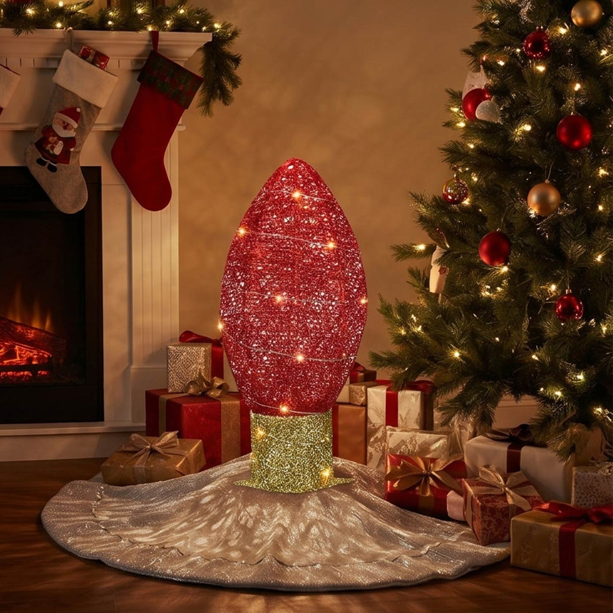 20IN Pre Lit Red Christmas Light Bulb LED Decoration