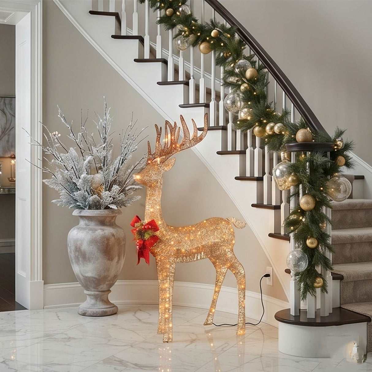 48IN Pre Lit Champagne Standing Reindeer with LED Lights