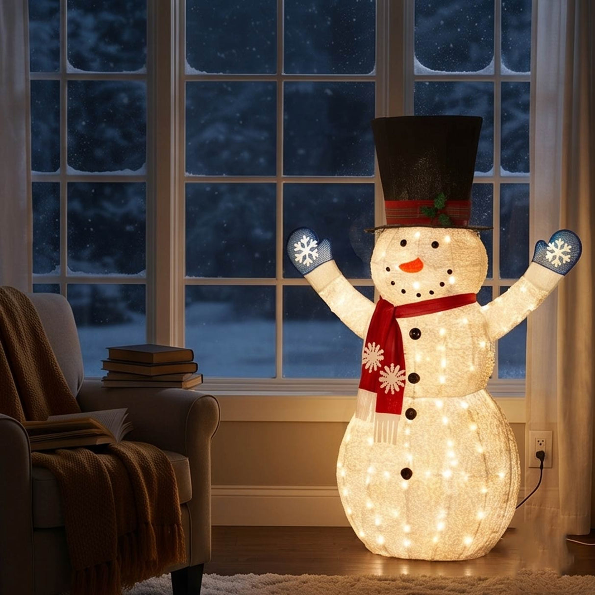 72 in. Snowman Decoration with White LED Lights