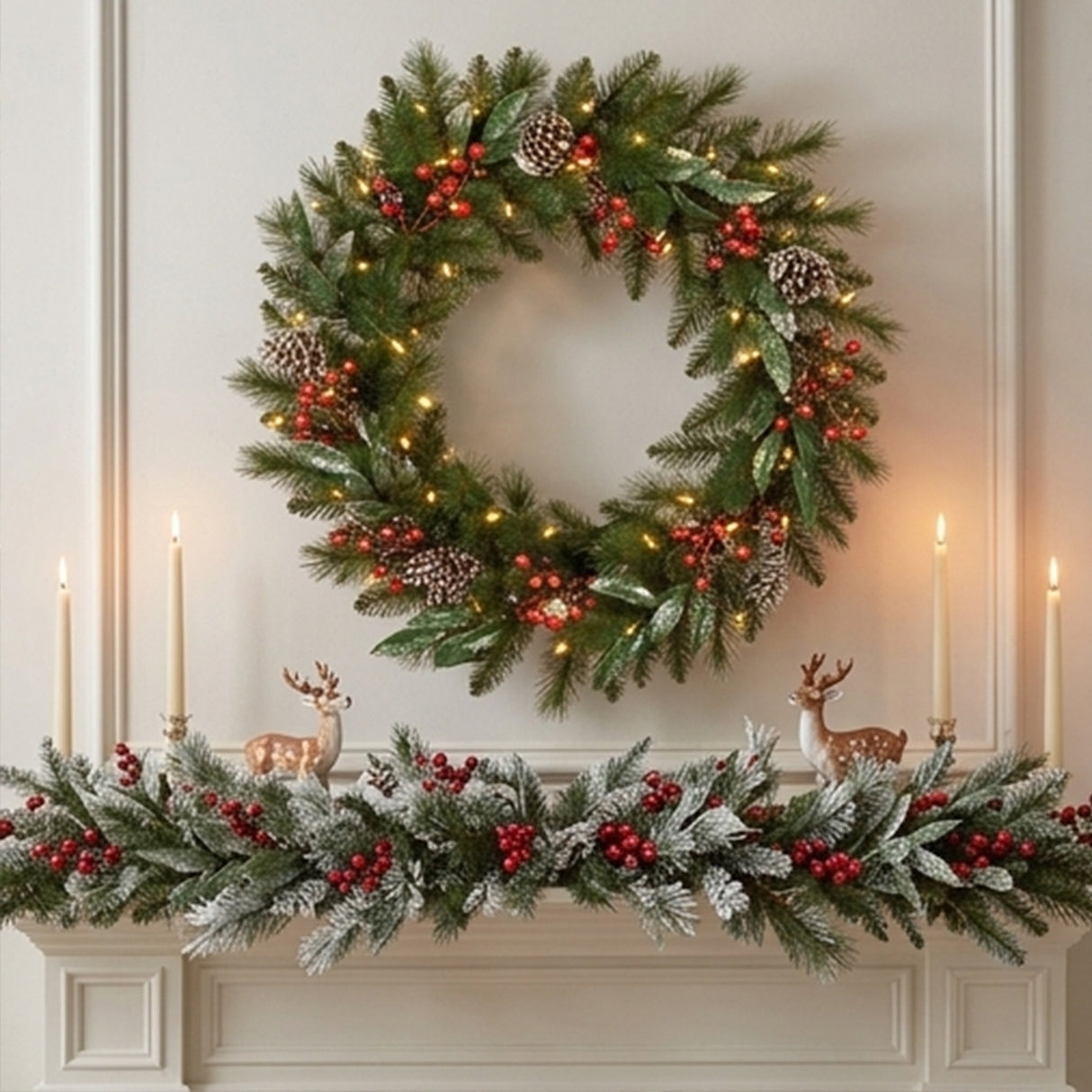 Pre-Lit 30 in. Frosted Pine Berry Christmas Wreath with Warm White LED Lights