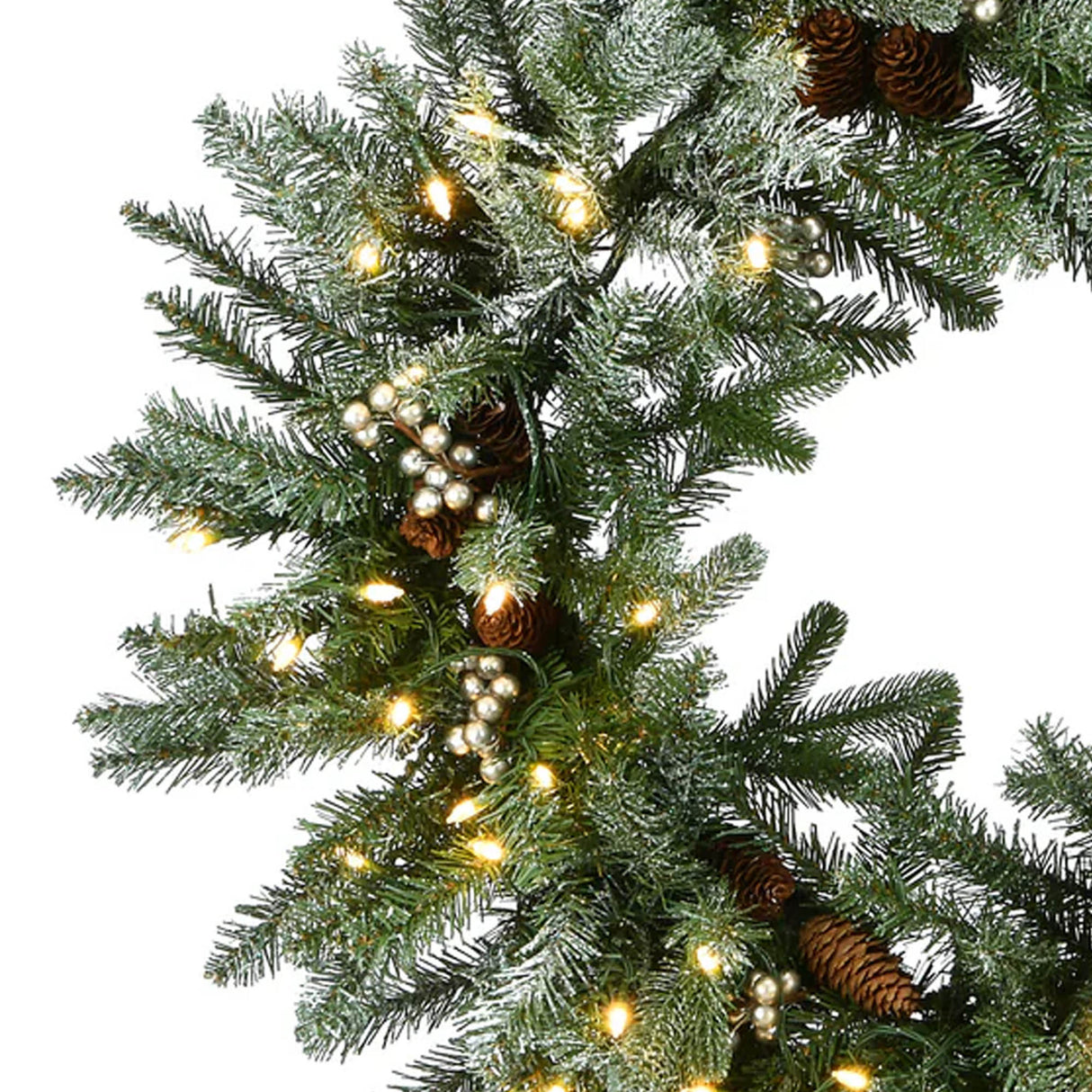 30IN Pre Lit Snowy Morgan Spruce Wreath with Smart Twinkly LED Lights