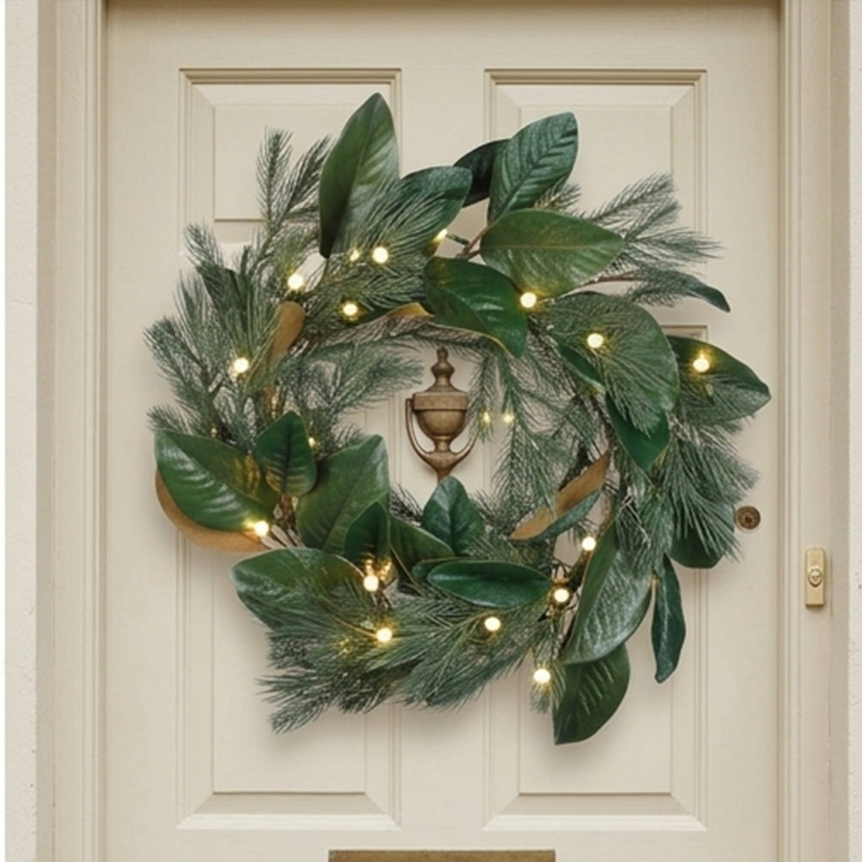 Pre-Lit 24 in. Magnolia Mix Pine Christmas Wreath with Warm White LED Lights