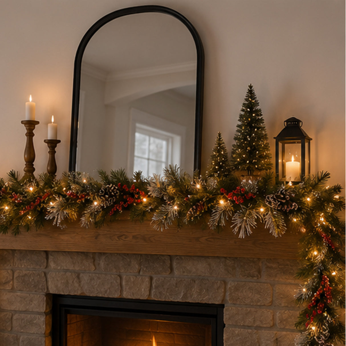 9FT Pre Lit Wintry Berry Garland with Clear Lights