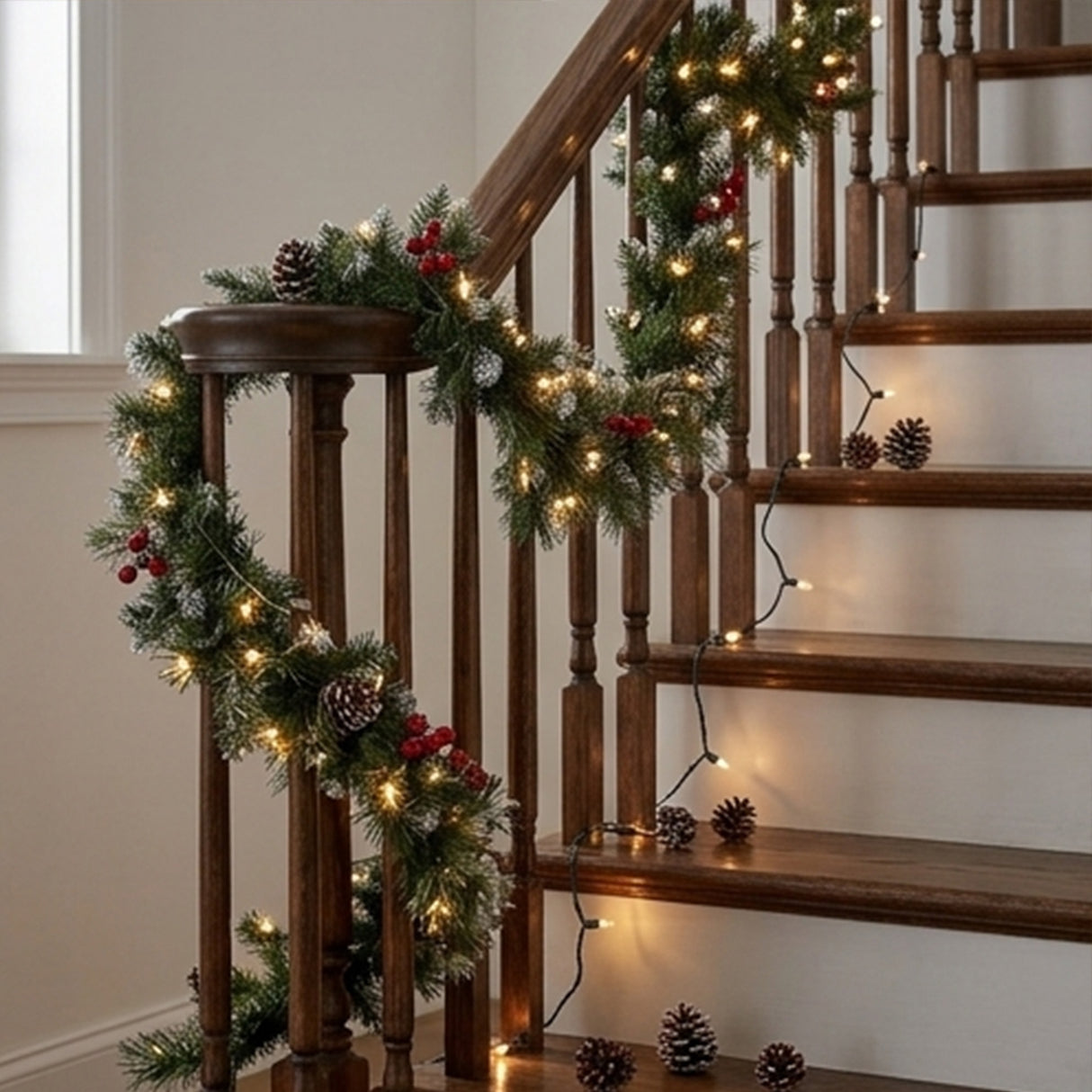 9FT Pre Lit Frosted Berry Garland with Clear Lights