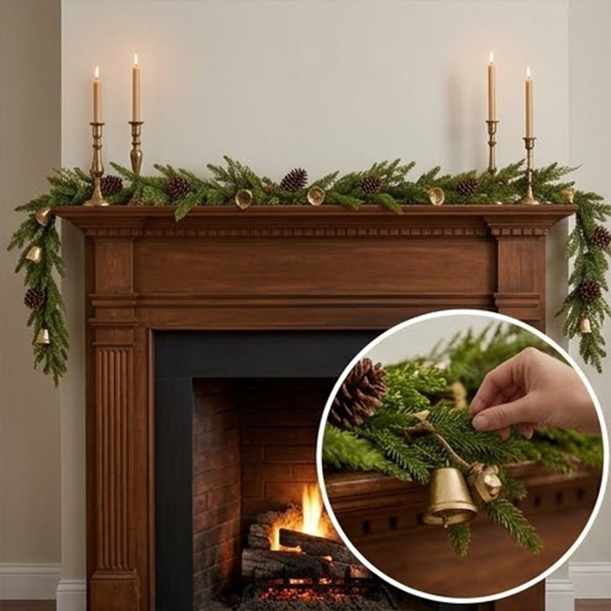 Christmas Bells Pine Garland, 6 Foot Decorative Holiday Garland