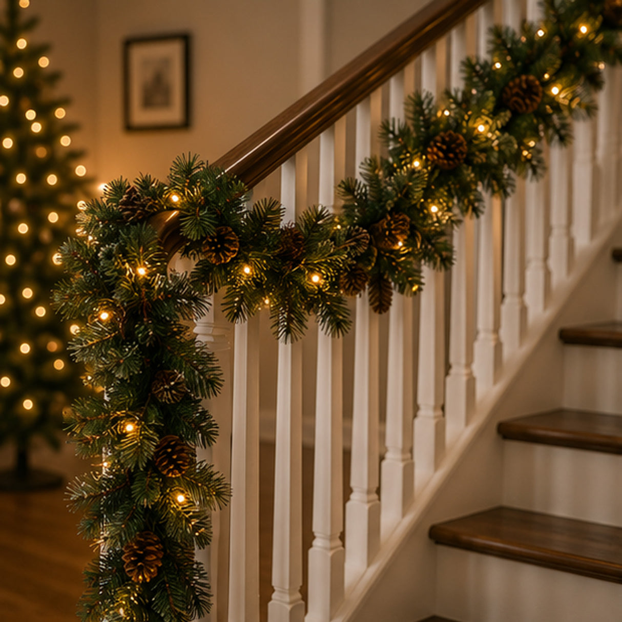 Pre-Lit Carolina Pine Garland with Warm White LED Lights, 9 Foot