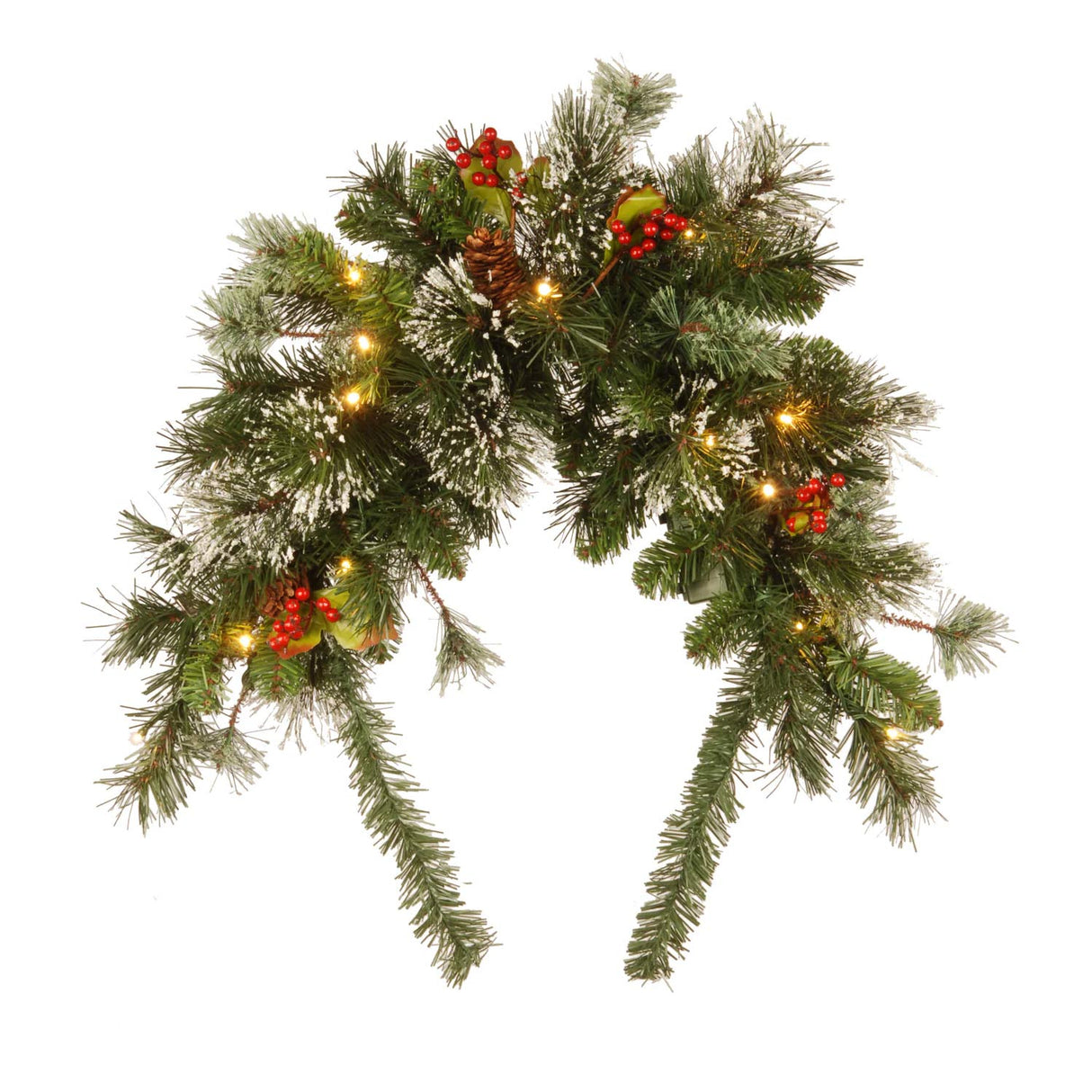 Pre-Lit Wintry Pine Mailbox Swag with Warm White LED Lights, 36 Inch