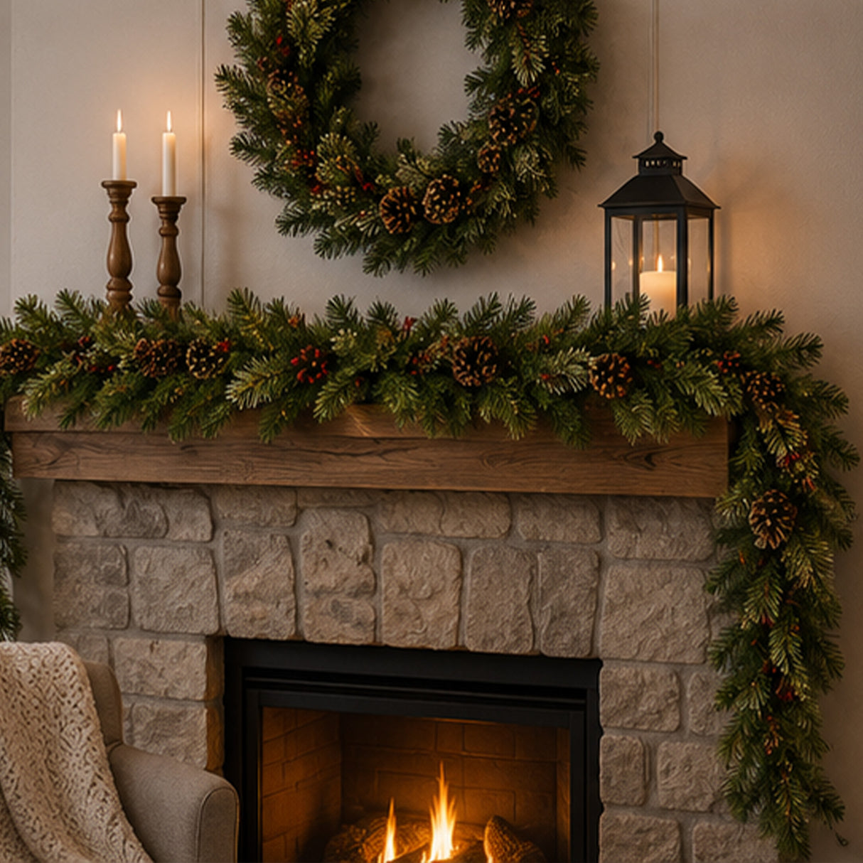 Evergreen and Cashmere Tips Christmas Garland, 9 Foot Holiday Decor