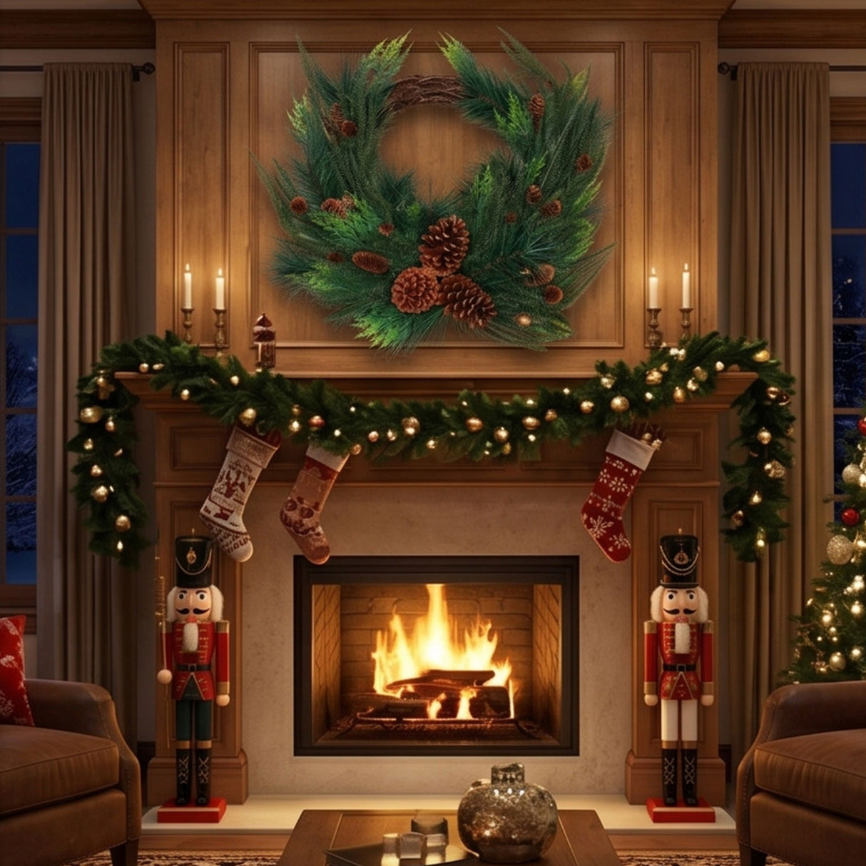 Mixed Bristle Pine Christmas Wreath with Pinecones, 26 Inch