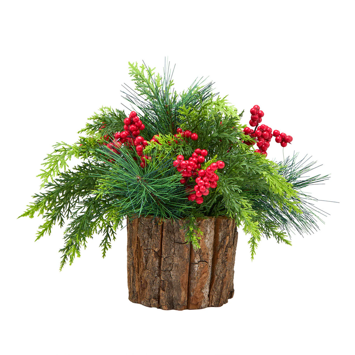 Christmas Classic Centerpiece with Berries & Cypress Tips, 11 Inch Table Decor