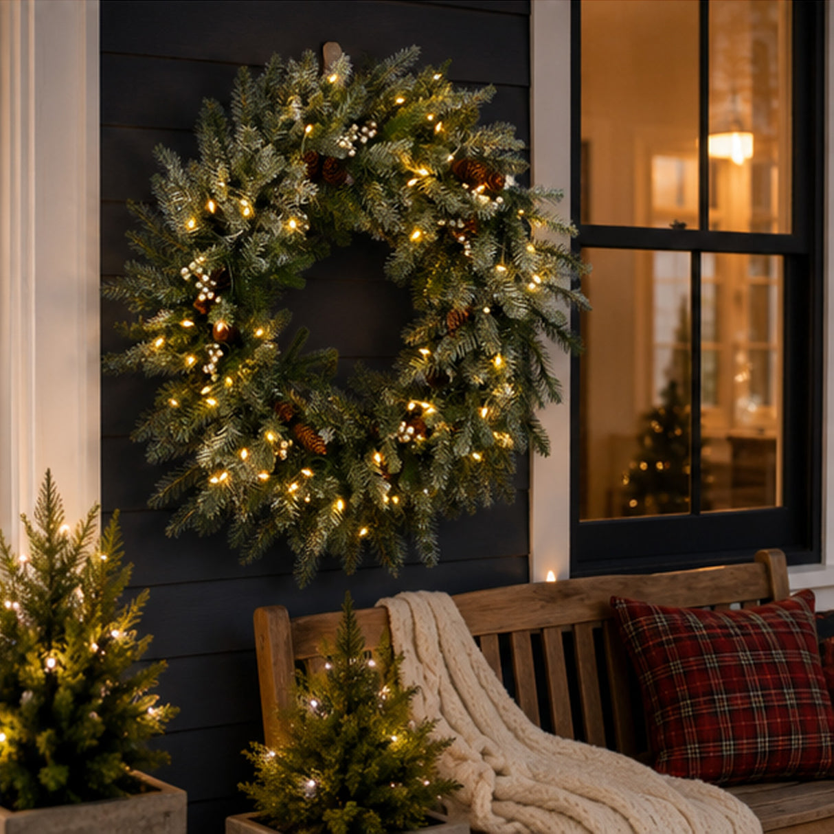 Pre-Lit Snowy Morgan Spruce Wreath with Smart Twinkly LED Lights, 30 Inch
