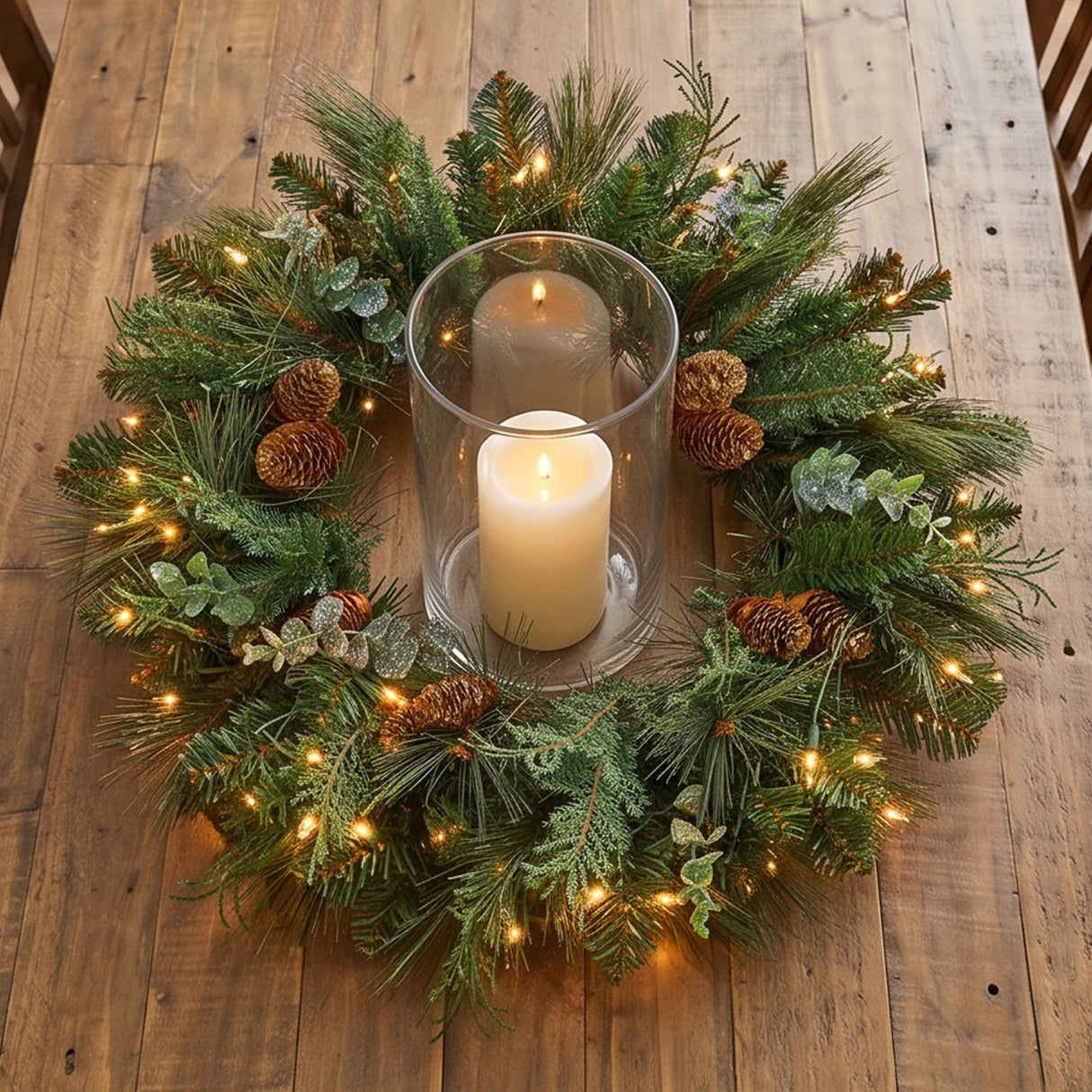 Pre-Lit North Conway Wreath with Warm White LED Lights, 24 Inch
