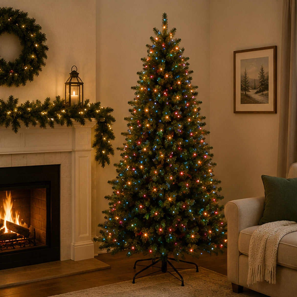 9ft Pre-Lit Dunhill Fir Christmas Tree with 1,100 Clear Lights