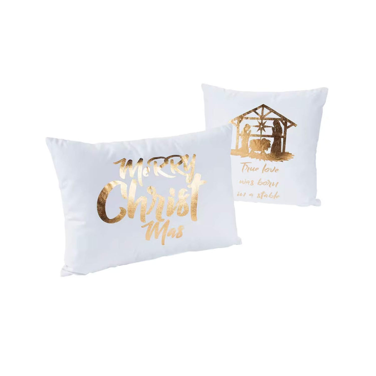 White with Gold Nativity Throw Pillow Set – 2 Pc Holiday Décor