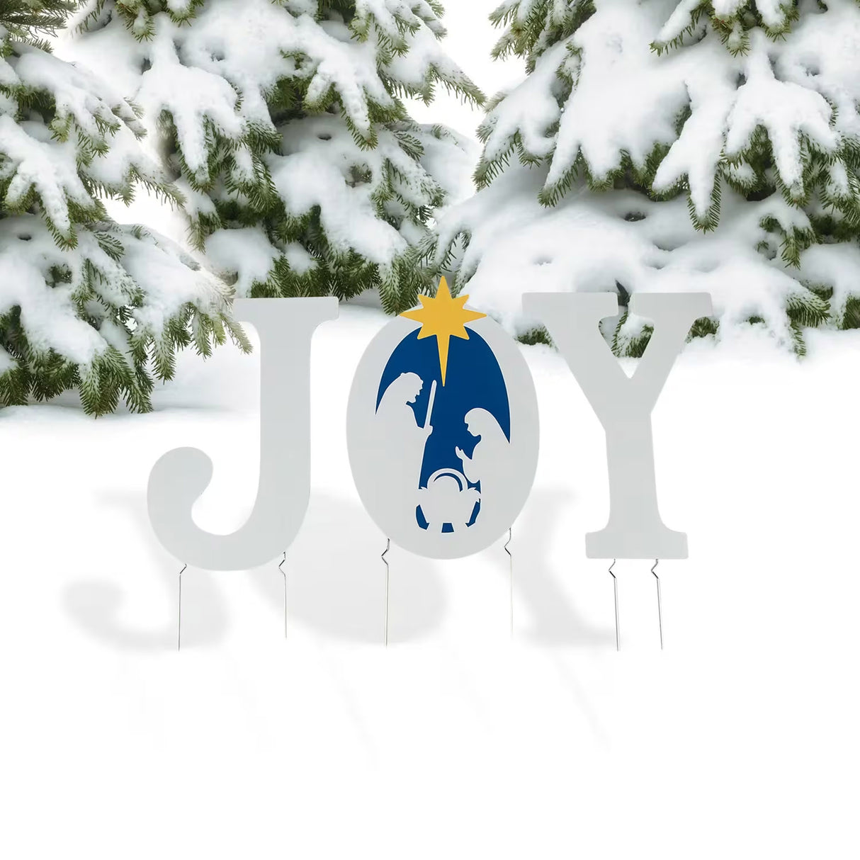 JOY Nativity Yard Stakes Christmas Outdoor Decor 3 Pc Set