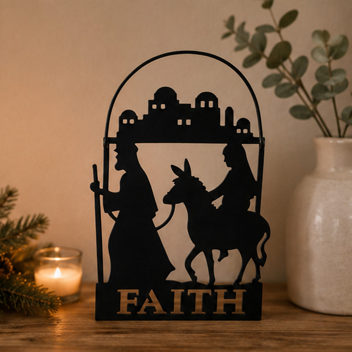 Mary Joseph Donkey Faith Metal Christmas Ornaments 12 Pc Set