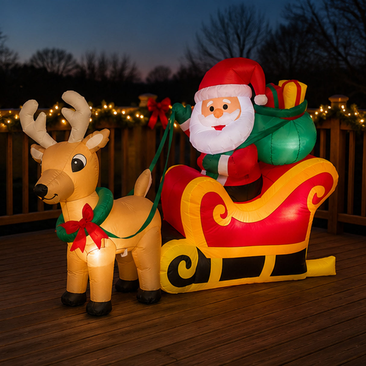 Inflatable Santa on Sleigh 6 Ft Outdoor Christmas Decoration
