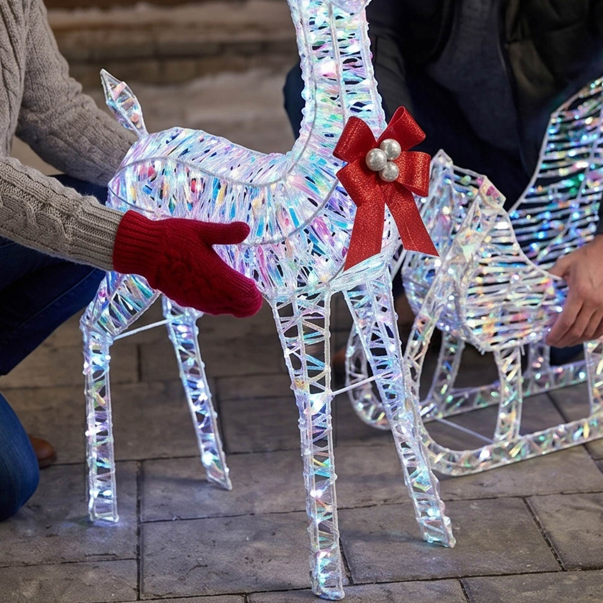 Lighted Christmas Reindeer and Sleigh Outdoor LED Decor Set