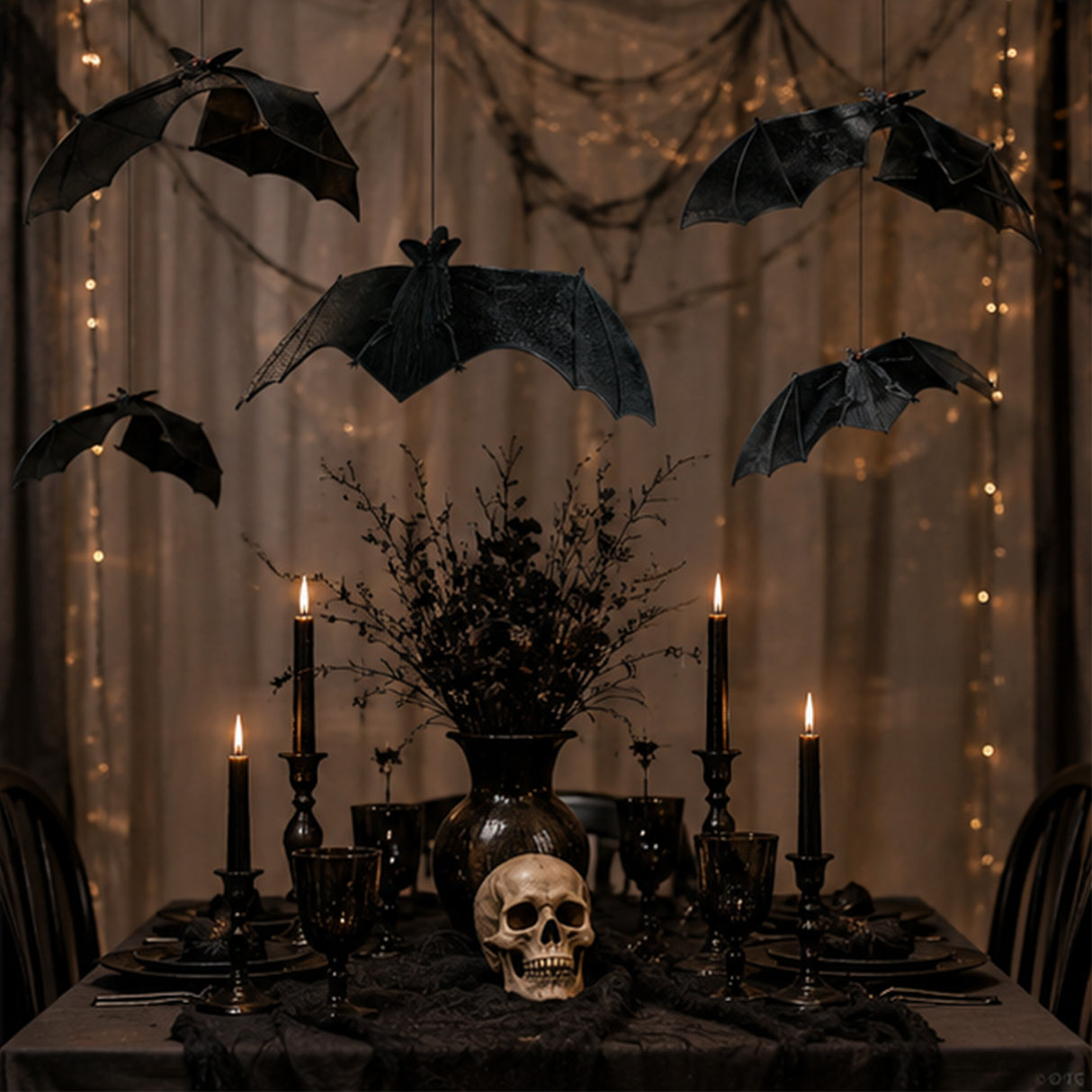 6 1/2" x 13" Hanging Vinyl Bats Halloween Decorations – 12 Pc.