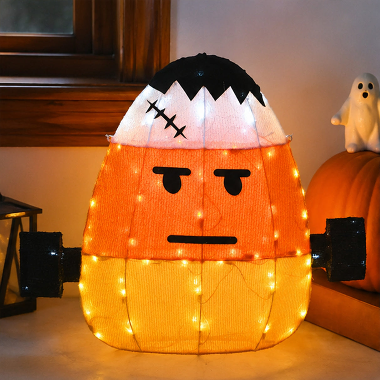 24 in. Halloween Pre-Lit Candy Corn Frankenstein Outdoor Decoration with LED Lights Plug-In