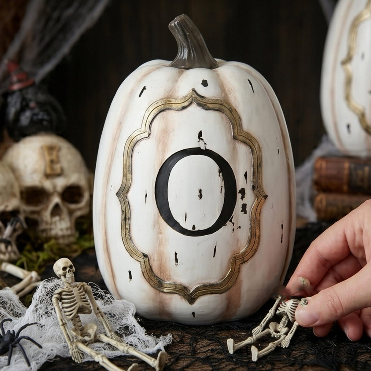 13 in White Pumpkin BOO Sign Halloween Tabletop Decor Set