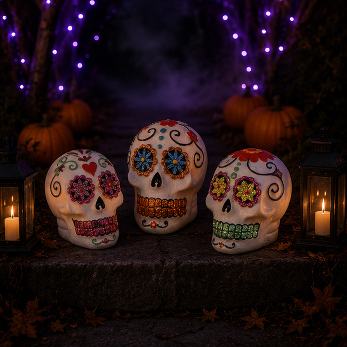 3 in 3-Pack Day of the Dead Halloween Skull Decor Set