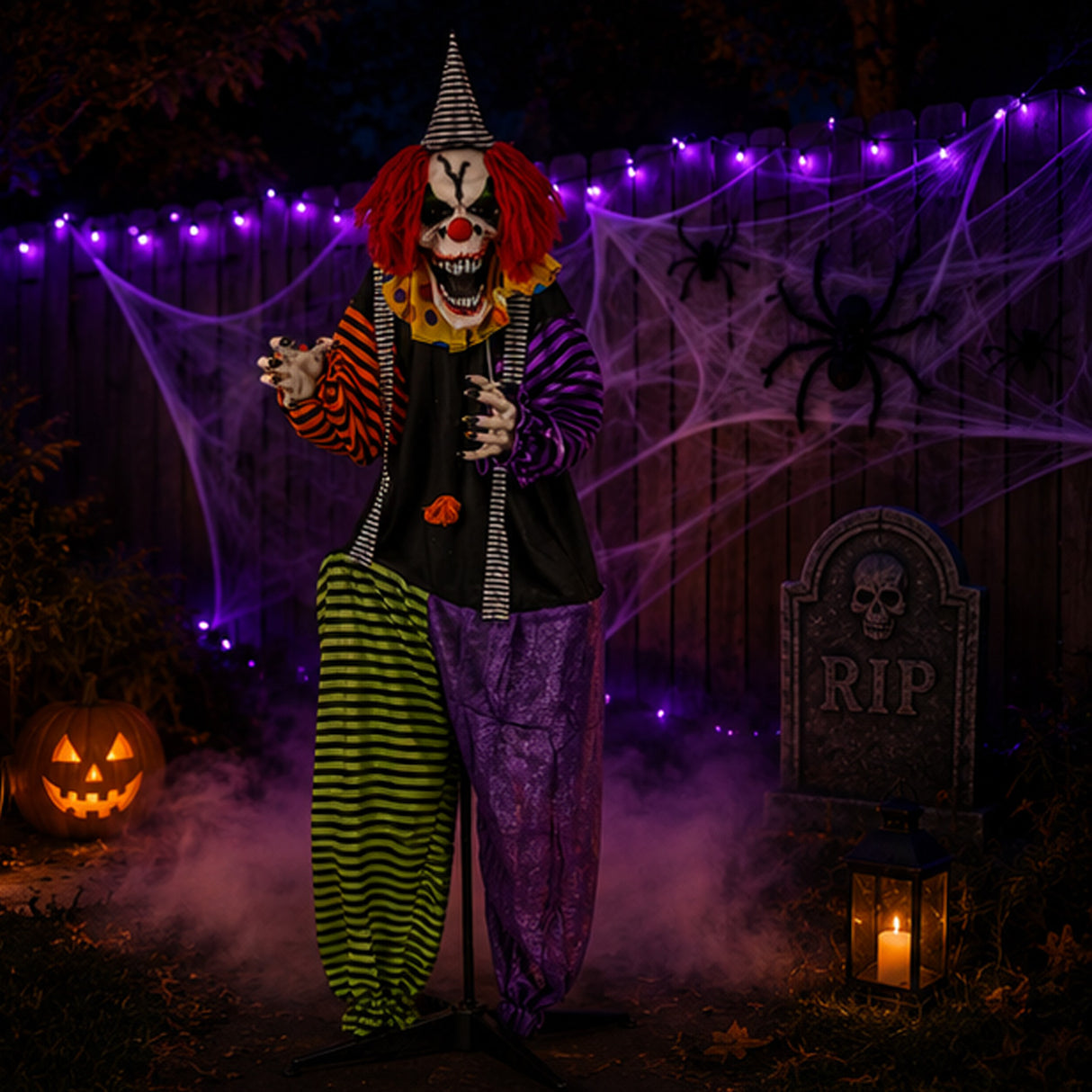 67 in Animated Sound Activated Spooky Clown Halloween LED Decor