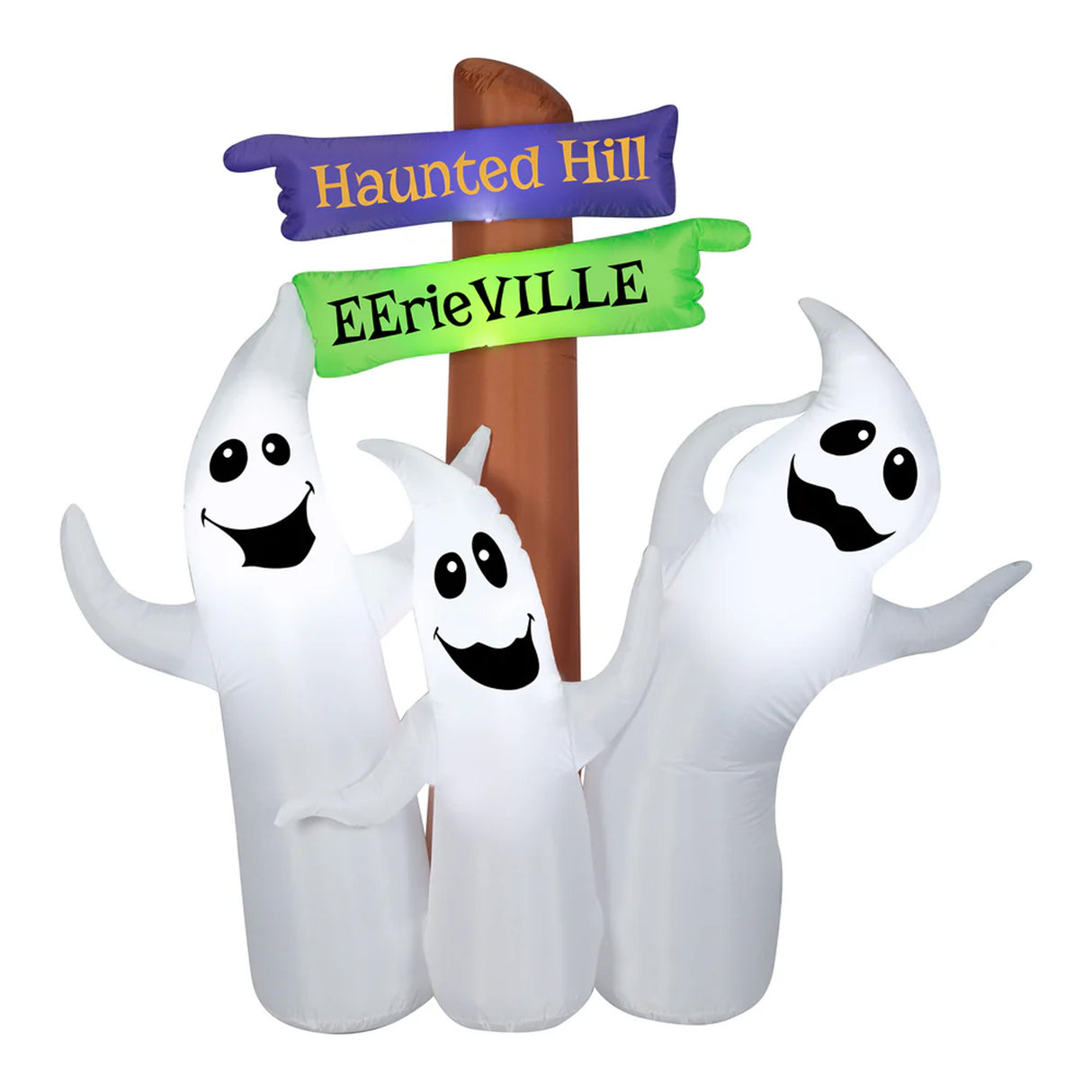 6 ft Halloween Ghost Trio Signpost Inflatable LED Yard Decoration Plug In