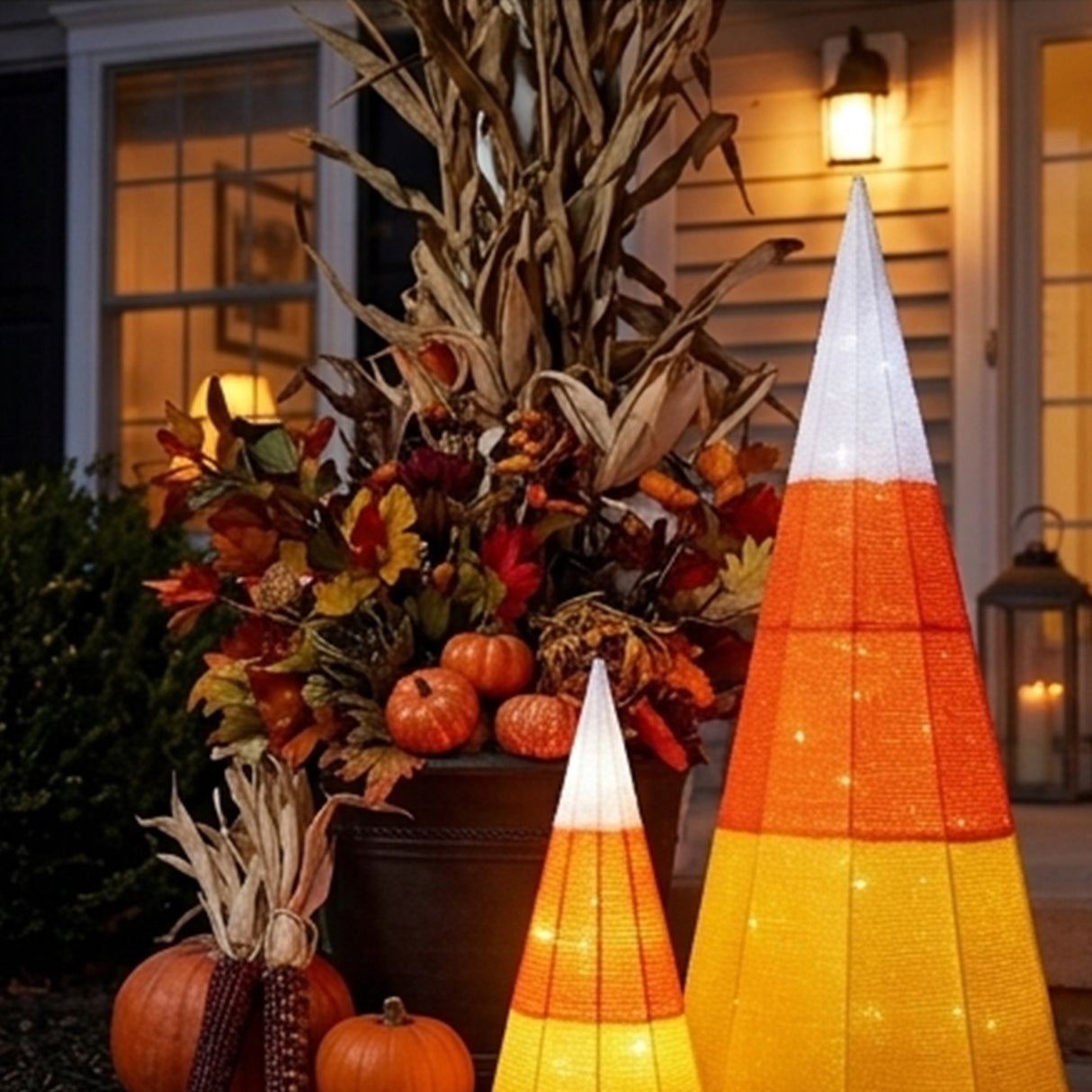 3 Piece Candy Corn Cone Halloween LED Yard Decoration Set Plug In