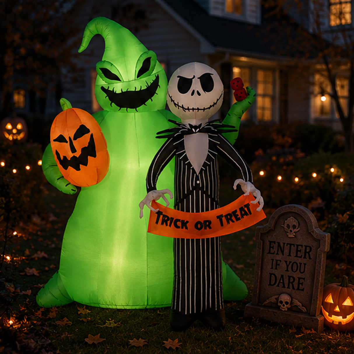 78IN Jack Skellington & Oogie Boogie Inflatable Halloween Decoration