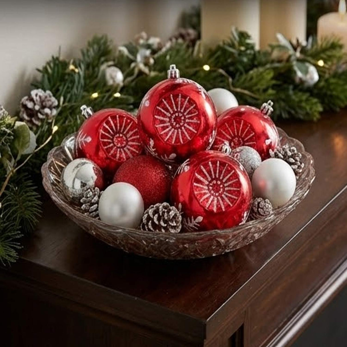 6PC Shatterproof Red Snowflake Christmas Ball Ornaments
