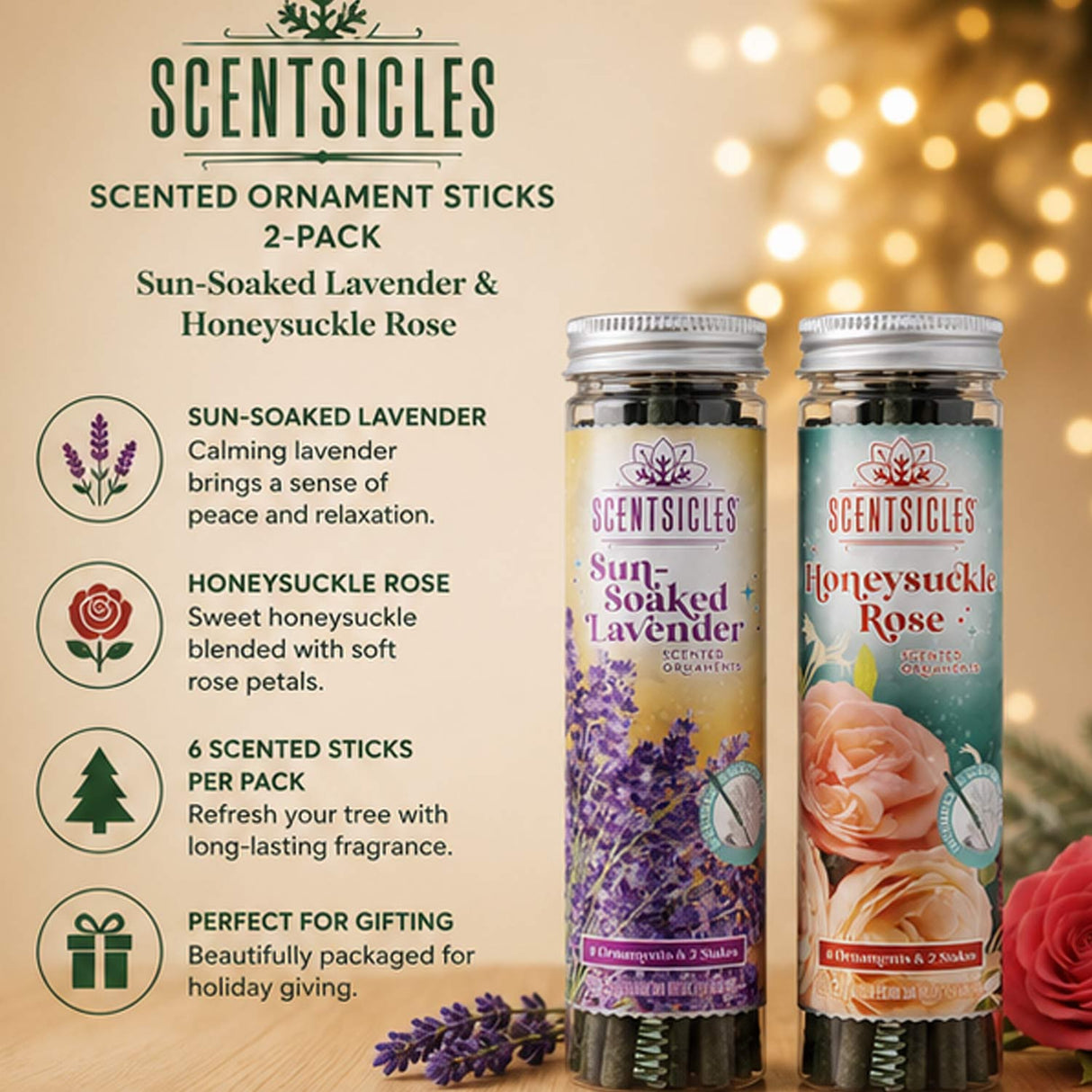 Scentsicles, 1 Sun-Soaked Lavender & 1 Honeysuckle Rose Scented Sticks