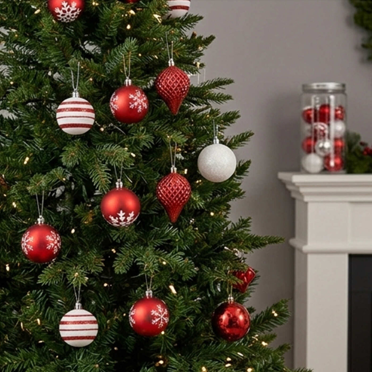 19IN Red White & Silver Christmas Ball Ornament Set