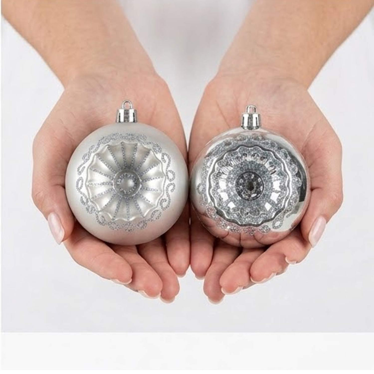6PC Shatterproof Silver Glitter Christmas Ball Ornaments