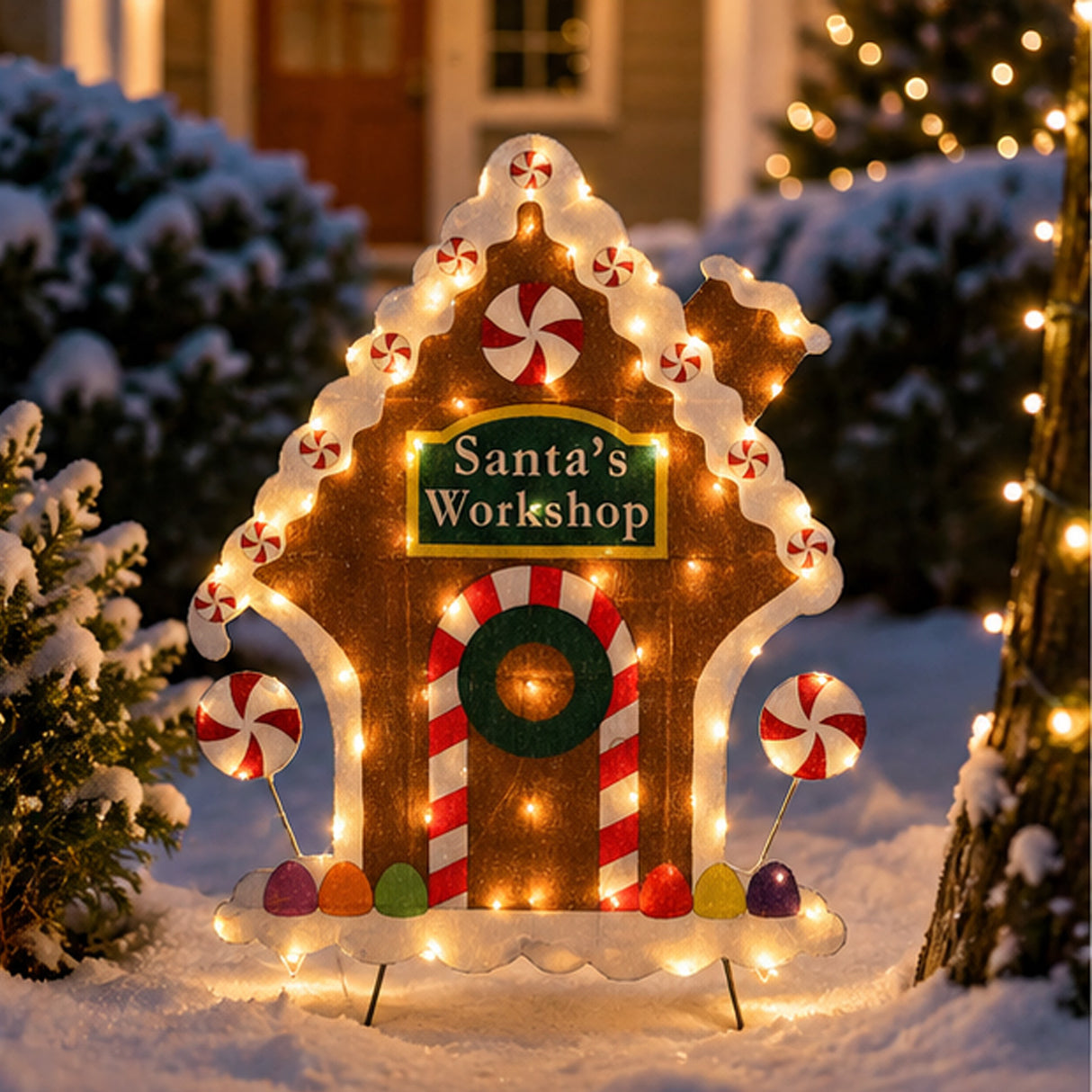 42IN Pre-Lit Gingerbread House Christmas Decoration with Warm White LED Lights