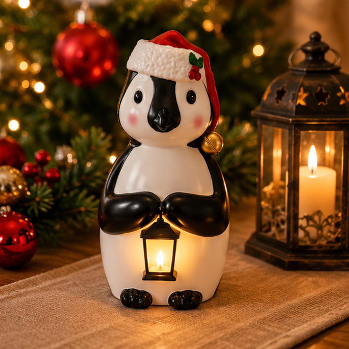23IN Vintage Penguin Blow Mold Pre-Lit Christmas Decoration with Lantern LED Lights