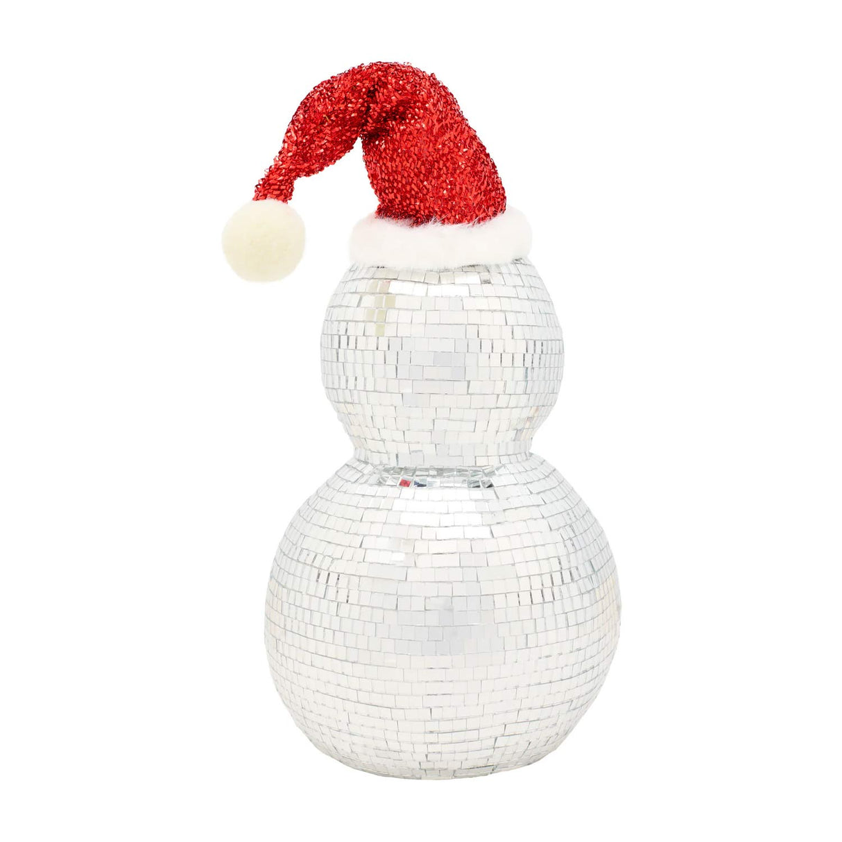 12IN Disco Snowman Figurine with Santa Hat Mirror Ball Christmas Tabletop Decor