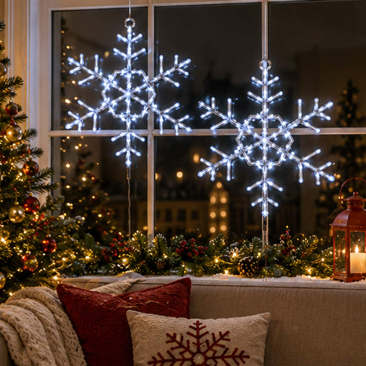 24IN Pre Lit Hexagonal Snowflake with Cool White LED Lights