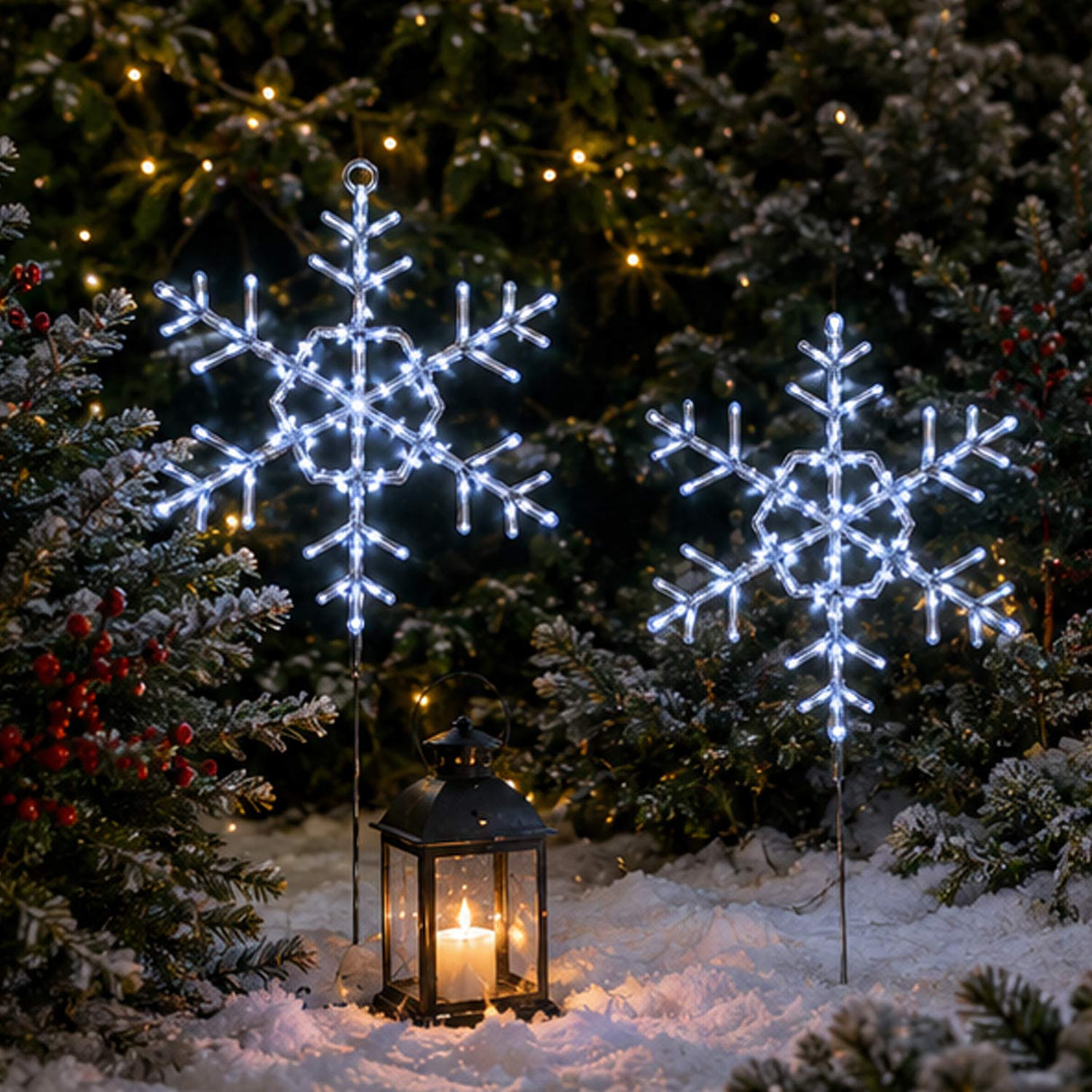24IN Pre Lit Hexagonal Snowflake with Cool White LED Lights