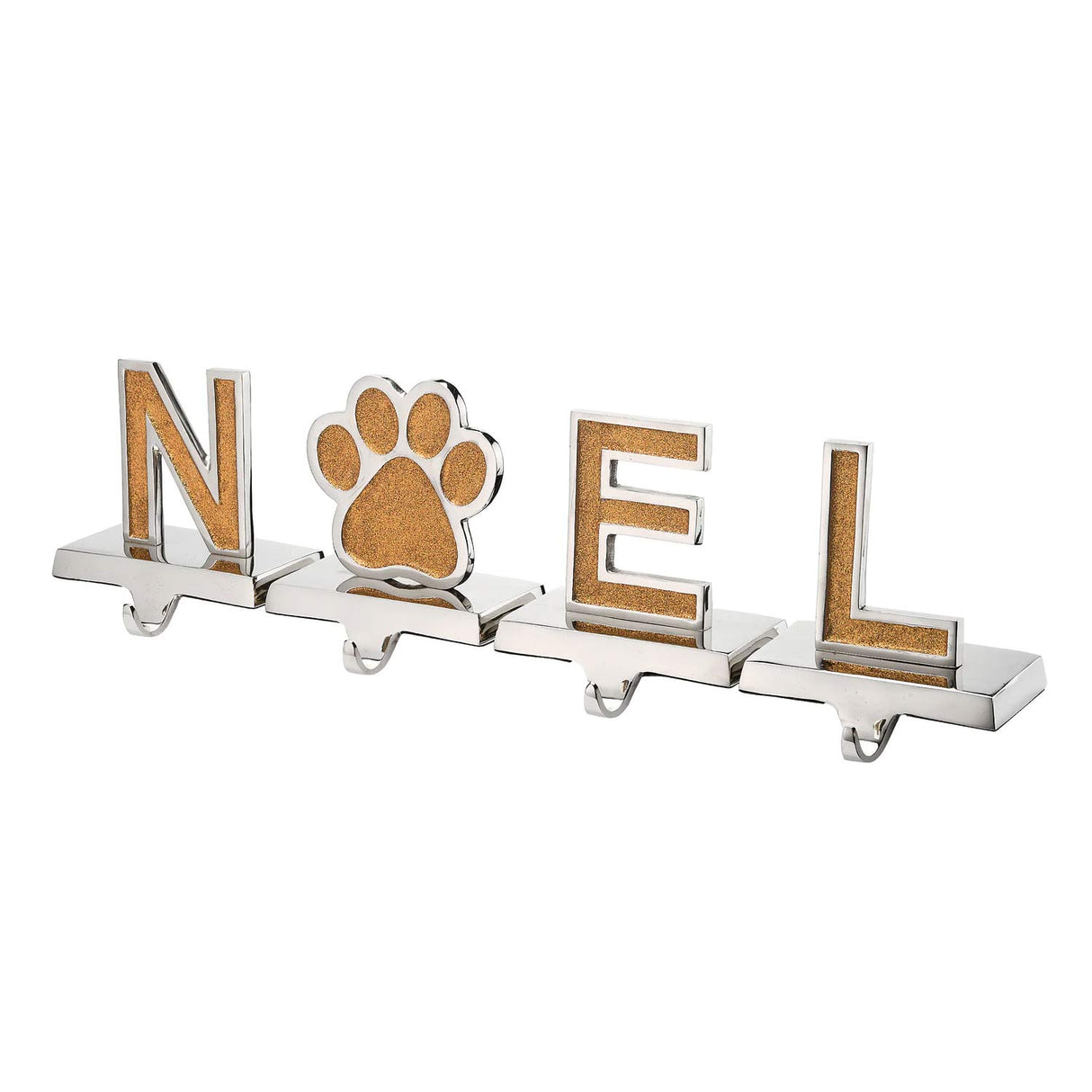 5IN 4-Piece Gold Sparkle NOEL Paw Print Stocking Holders