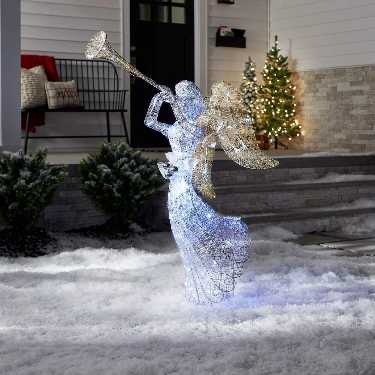 48IN Silver Angel Decor with Cool White LED Lights Plug-In