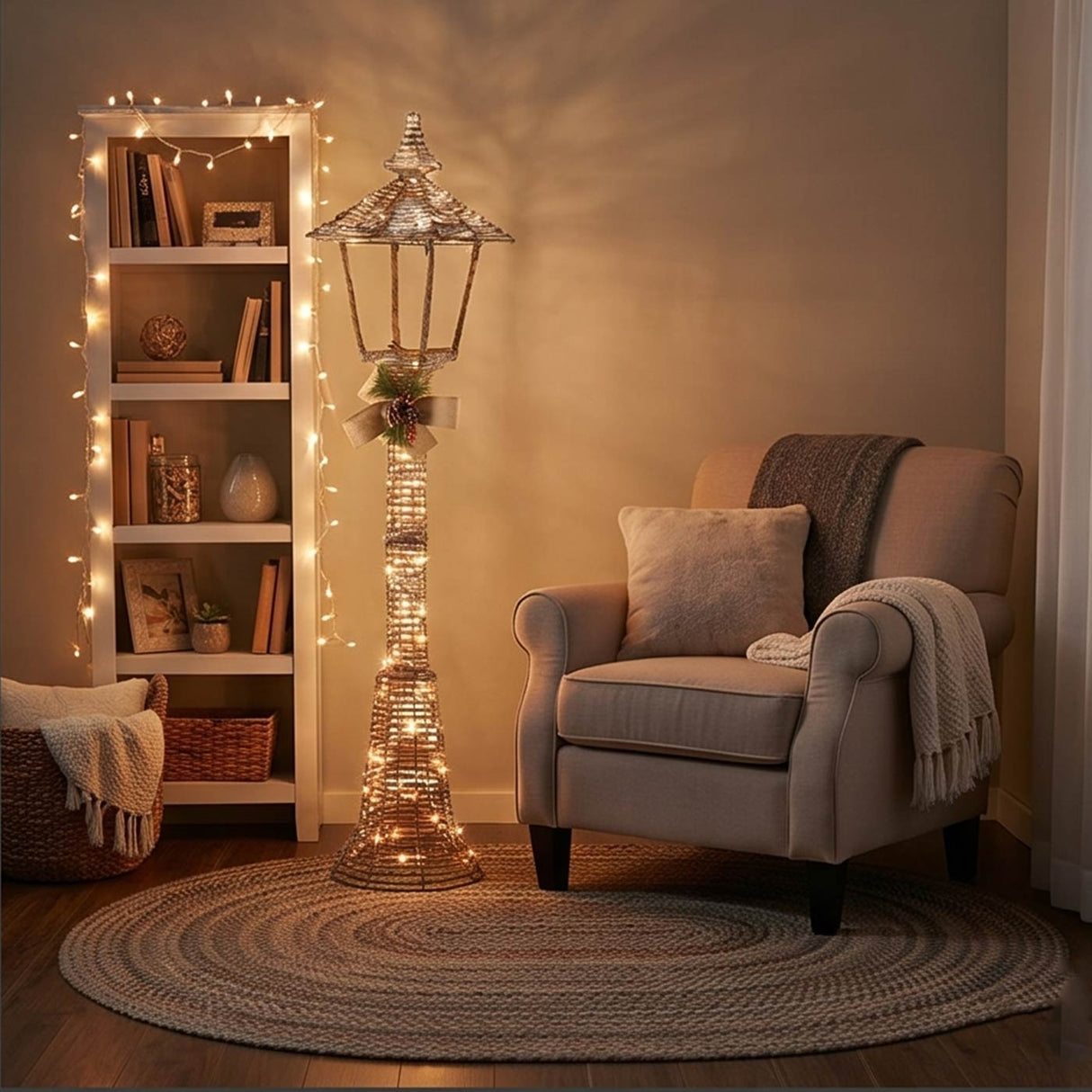 60IN Champagne Vine Lamppost with Clear LED Lights