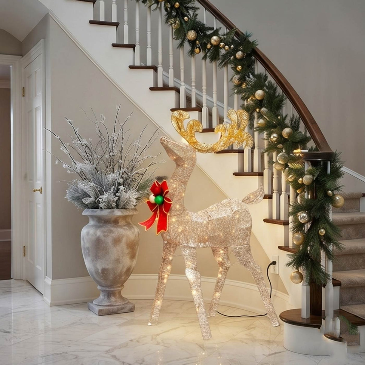 48IN Champagne Reindeer with Warm White LED Lights