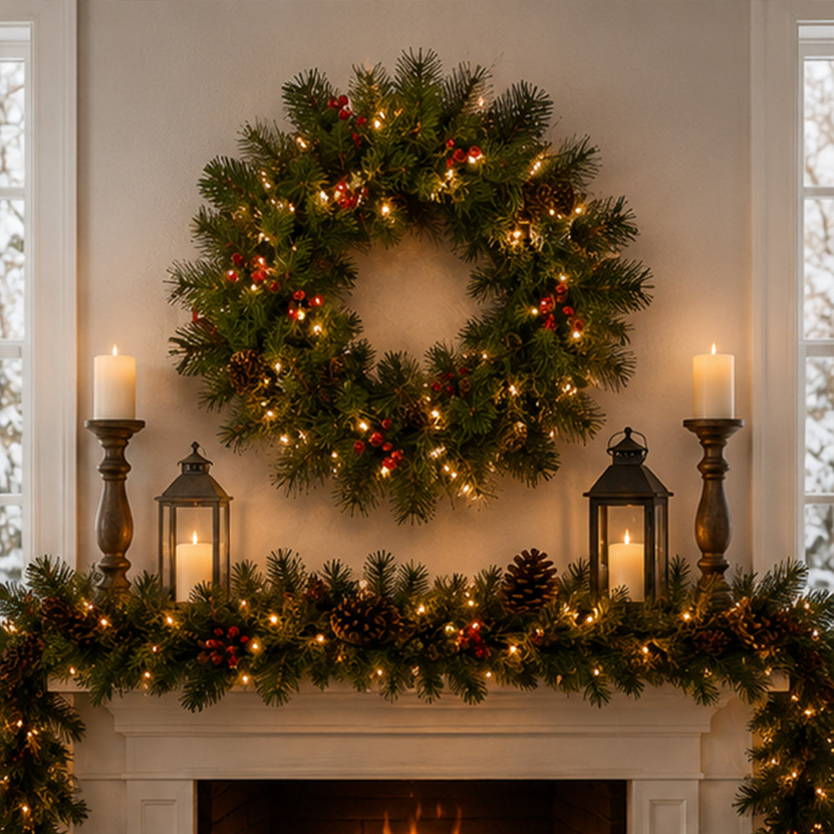 Pre-Lit 24 in. Crestwood Spruce Christmas Wreath with Twinkly Smart LED Lights