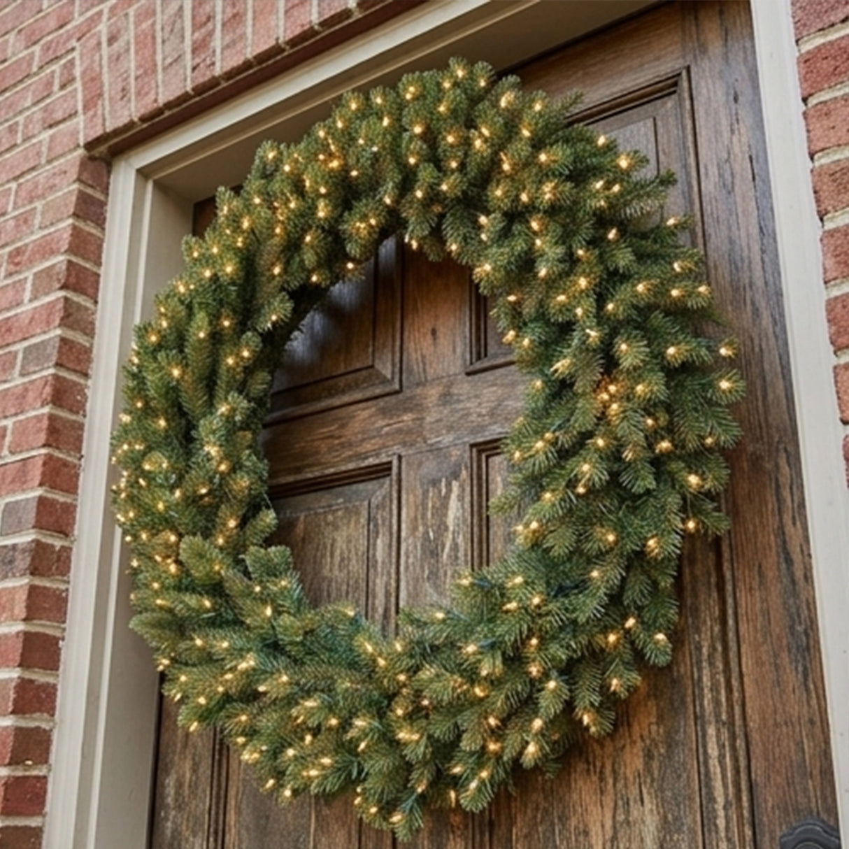 48IN Pre Lit Downswept Douglas Wreath with Warm White LED Lights