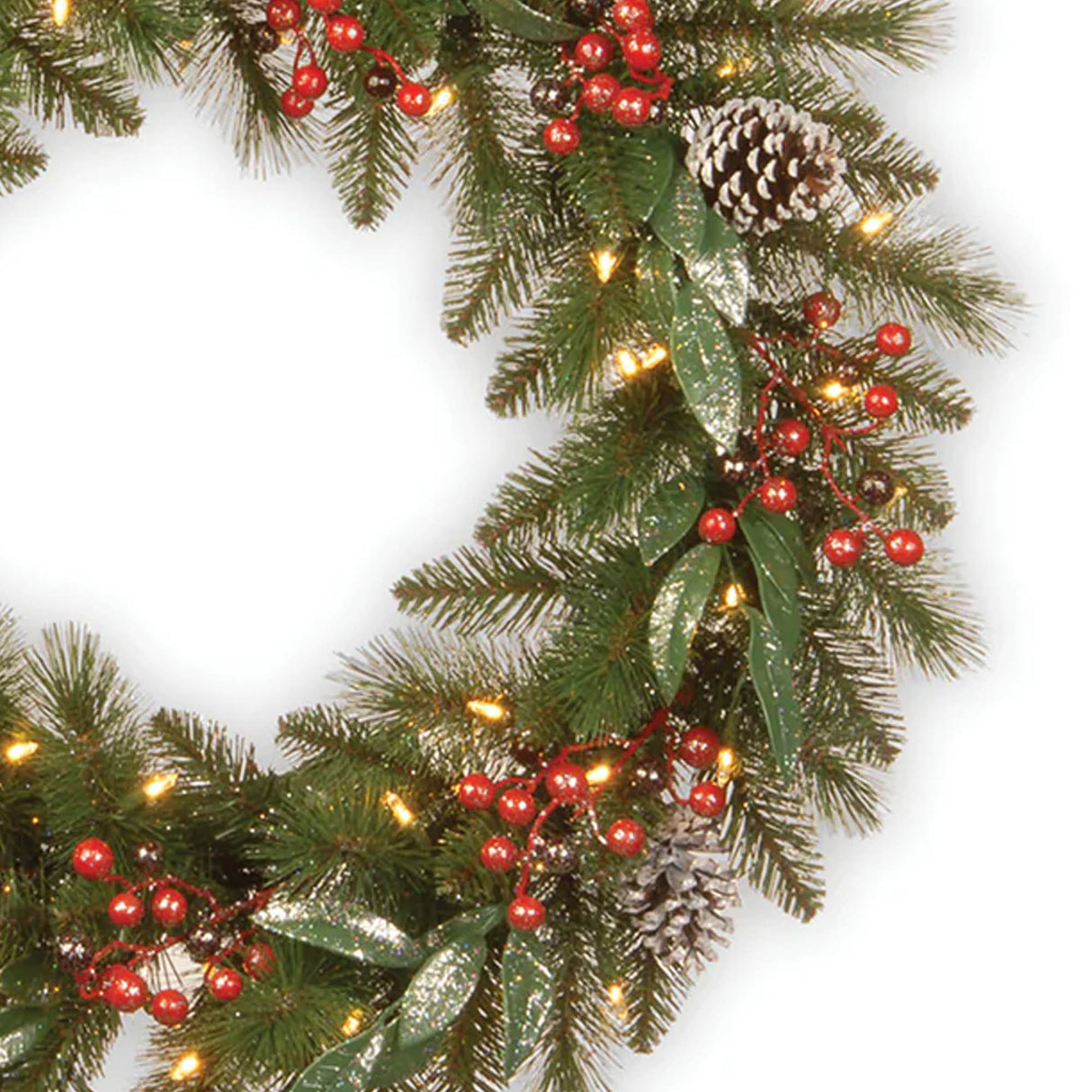 Pre-Lit 30 in. Frosted Pine Berry Christmas Wreath with Warm White LED Lights
