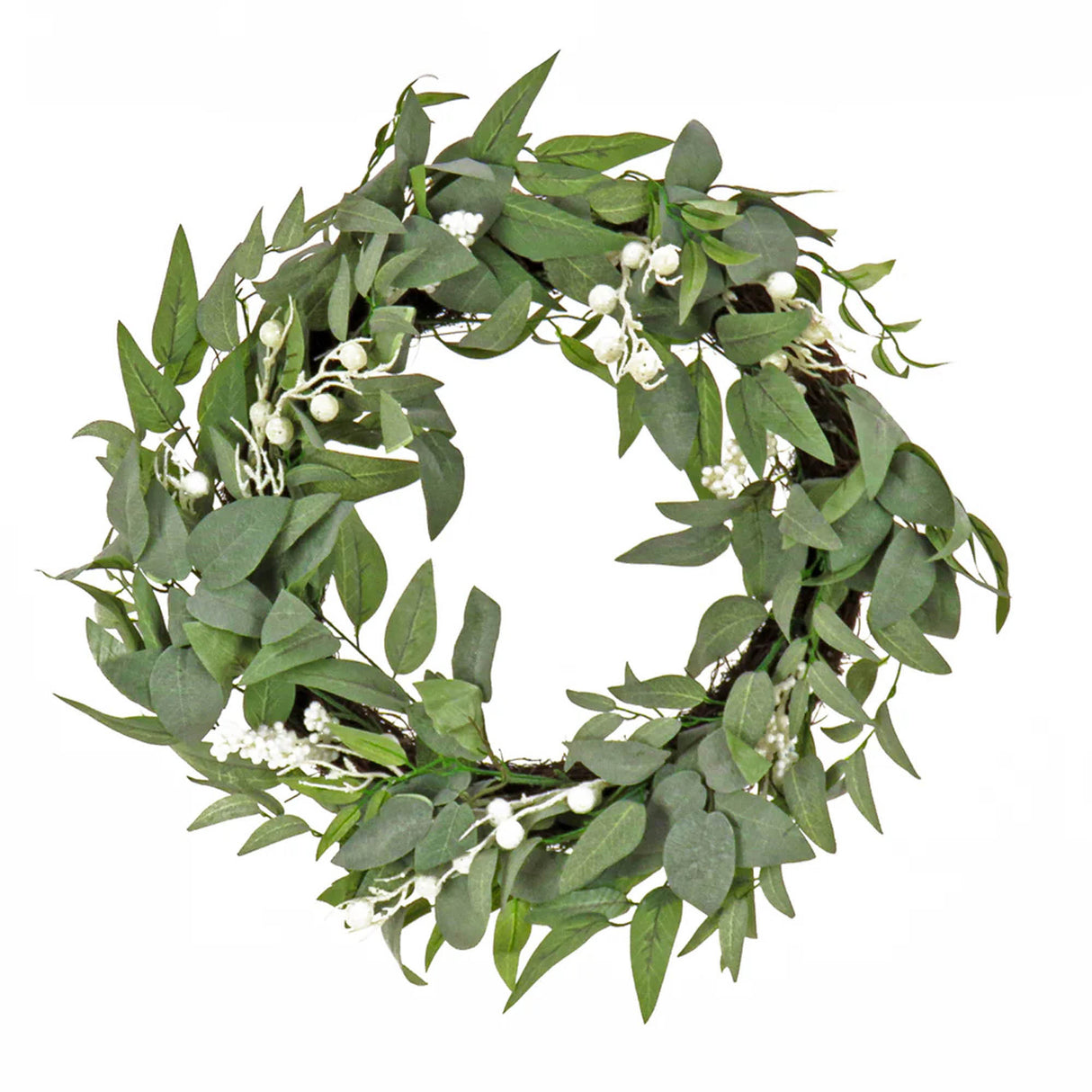 24IN Mixed Leaves Christmas Wreath with Snow Berry Clusters
