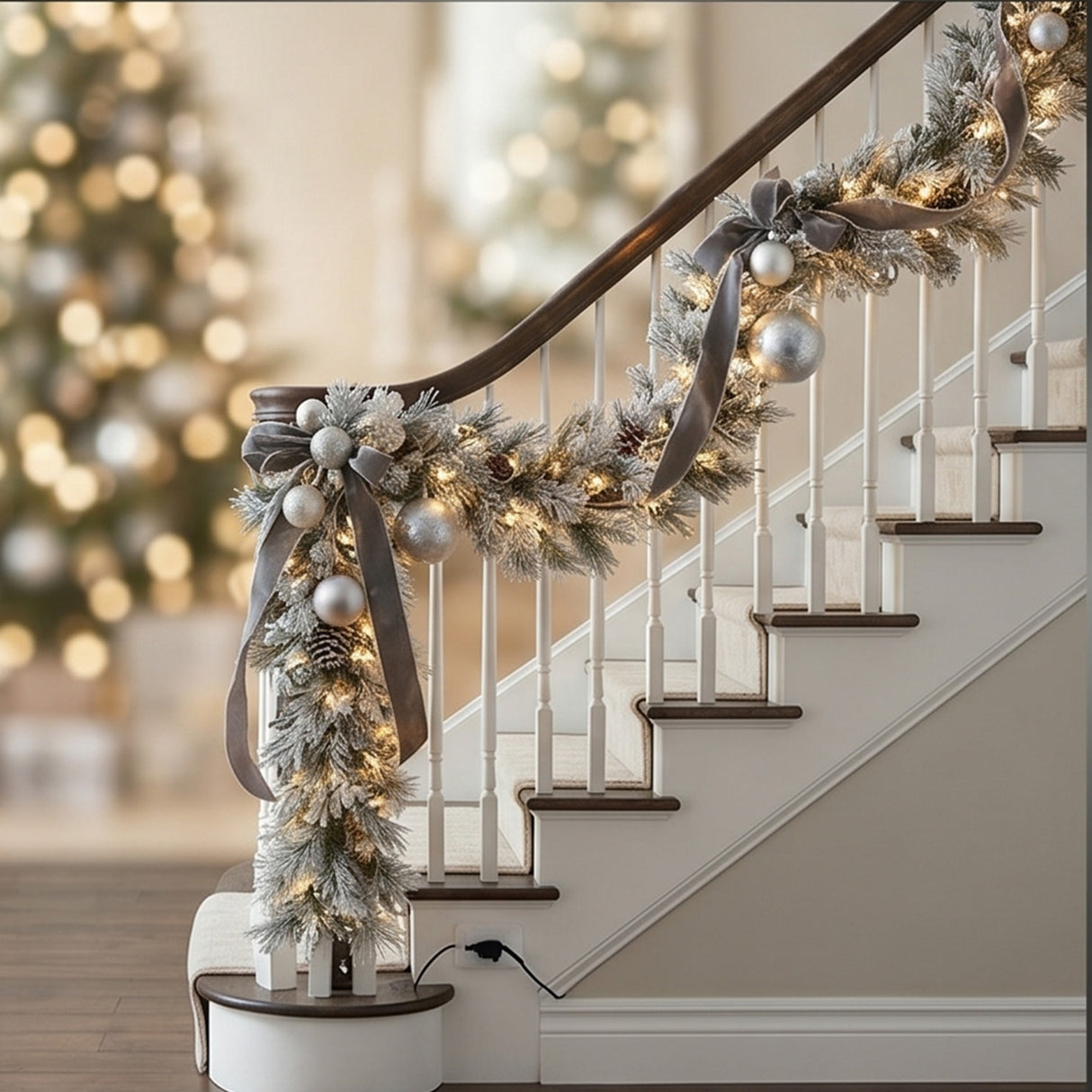 9FT Pre-Lit Snowy Bedford Pine Garland with LED Lights